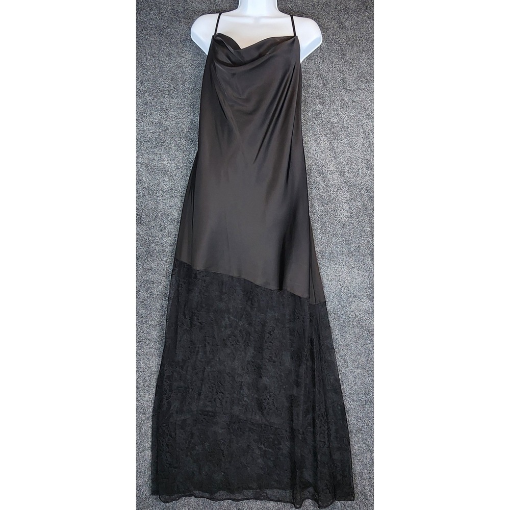Adrianna Papell Women Satin Lace Slip Whimsigoth Vampire Maxi Dress Size 12 NWT